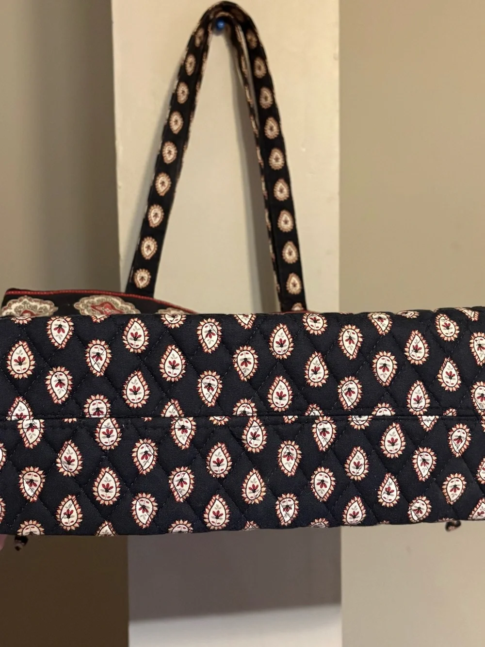 Vera Bradley Navy Quilted Paisley Tote with Red and Cream Accents